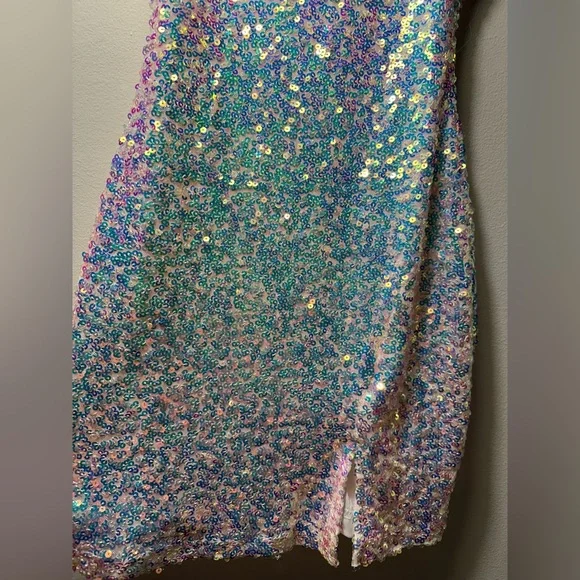 NWT Windsor Sequin Mini Dress Medium White Rainbow Glitter Party Club Bride Glam - Picture 11 of 15